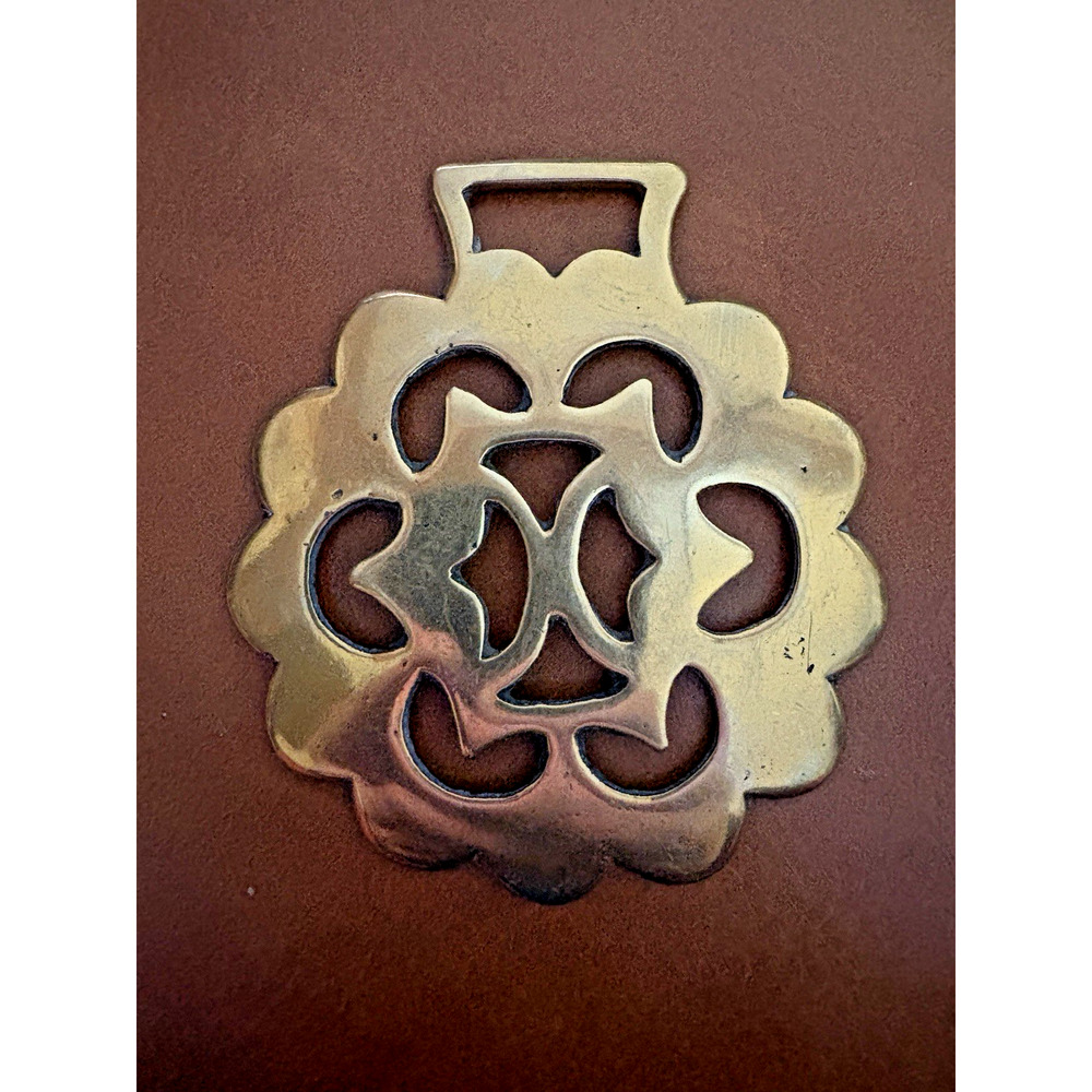 Vintage brass horse medallion equestrian jewelry round harness tack UK origin